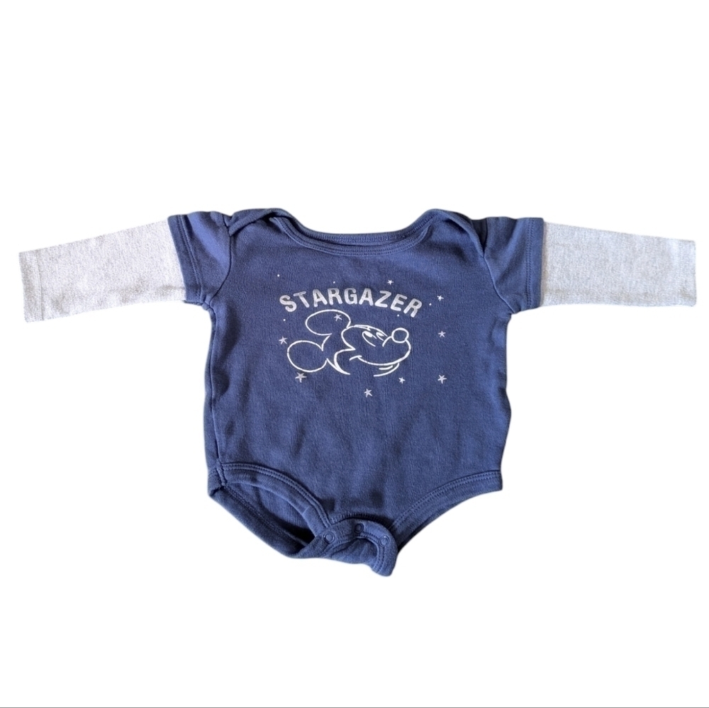 5/$15 Baby Boy Disney Baby 3 Month Long Sleeve Onsie- Blue/Gray-Mickey Mouse